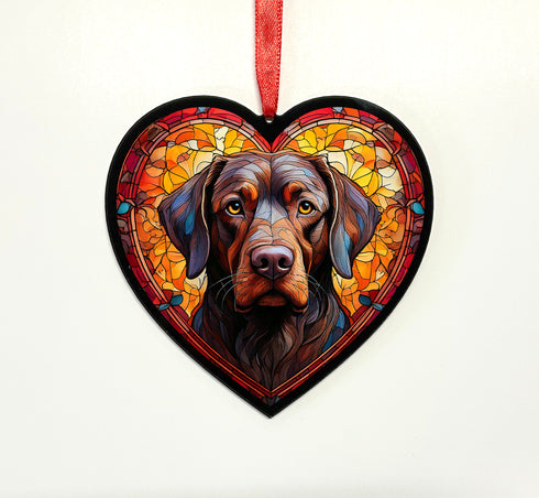 Labrador Chocolate Stained Glass Effect Heart Suncatcher